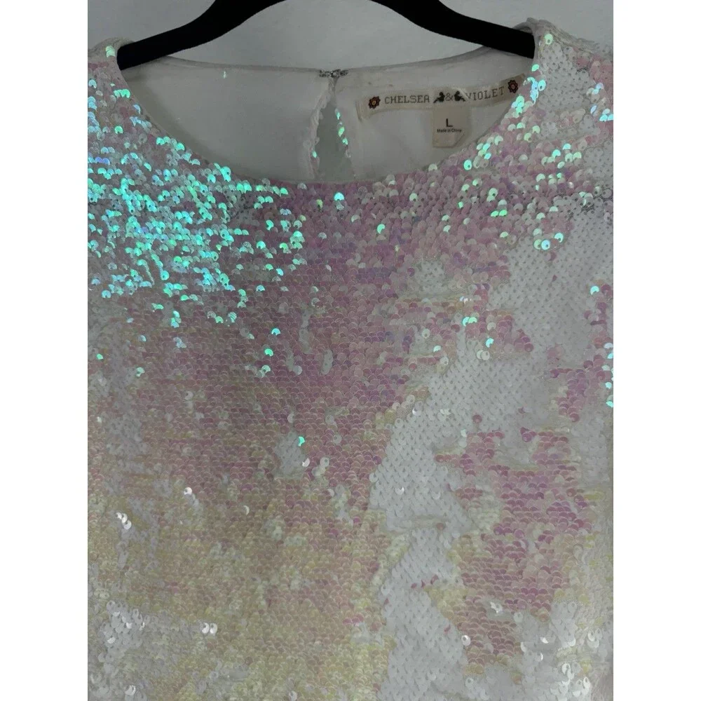 Chelsea & Violet White Opal Sequin Top Large - Picture 2 of 9